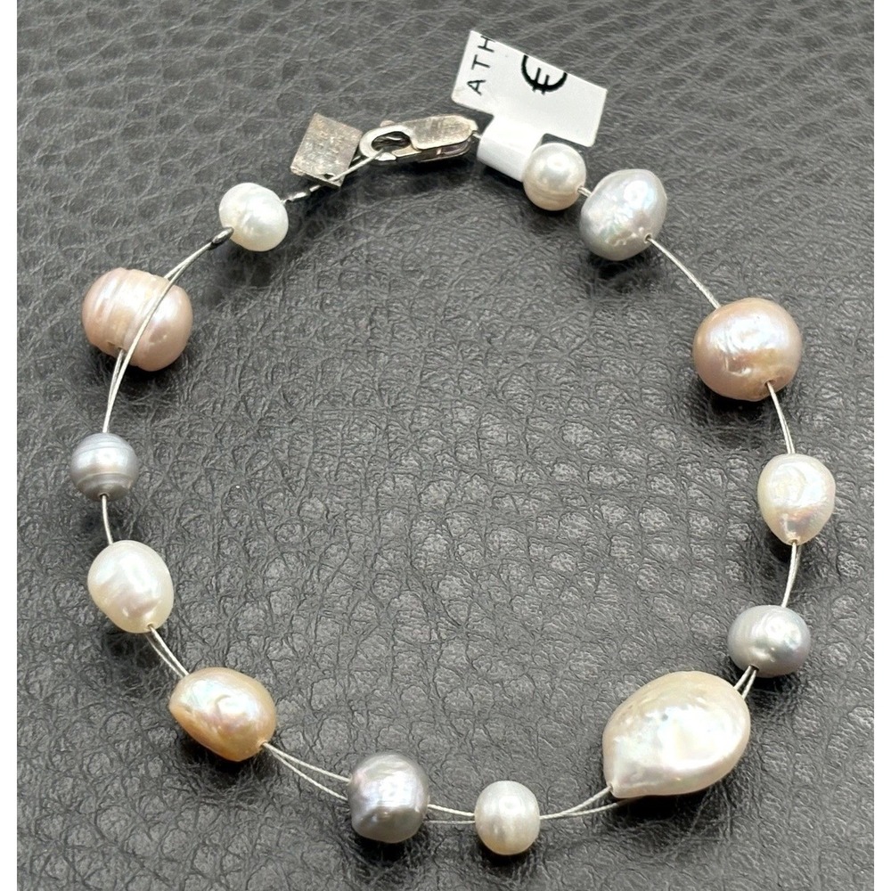 Vintage Athens Protasis Floating Freshwater And Coin Pearl Bracelet Silver